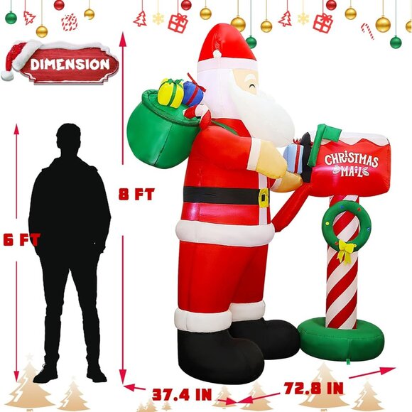 ⚡8FT Christmas Inflatable Santa Presenting Gifts to A Mailbox Outdoor Decoration - Picture 3 of 9